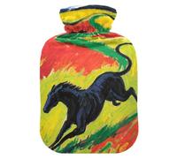 Oil Painting Colorful Field Running White Horses Travel hot Water Bottle with Soft Cover, 1L Warm Water Bottle for Bed for Hand Feet Warmer