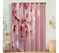 Oil Painting Curtains, Cherry Blossoms Falling 3D Print Pattern Eyelet Thermal Insulated Room Darkening Blackout Window Drapes, for Bedroom Kids Nursery 2 Panels W 66" x L 72", Pink
