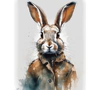 Oil Painting DIY Paint by Numbers for Beginner Rabbit Bunny Hare Animal Painting by Number Kits Oil Paint Drawing Canvas Home Decor Gift,40x50cm No Frame