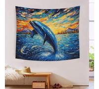 Oil Painting Dolphin3D Printing Science FictionTapestry Wall Art Bedding Wall Hanging Throw Blanket Interior Decoration Wall Decoration for Home Living Room Bedroom Party Dorm Decor 150cmx200cm