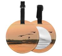 Oil Painting Duck Print 1/2/4pcs Luggage Tags,Round Leather Travel Suitcase Labels with Privacy Name Address Card