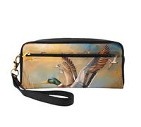 Oil Painting Duck Printed Leather Makeup Bags with Wrist Strap Portable Travel Toiletry Bag Cosmetic Organizer Bag for Women