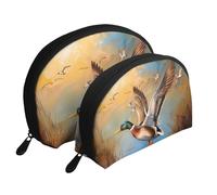 Oil Painting Duck Printed Makeup Bags 2-Piece Portable Shell Travel Toiletry Bag Cosmetic Organizer Bag for Women