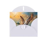 Oil Painting Duck Prints Pearl Paper Horizontal Festival Greeting Card for Birthday Cards and All Occasions, White