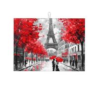 Oil Painting Eiffel Tower Dish Drying Mat Absorbent Draining Board Pad for Kitchen Counter Vintage Paris Coffee Mat Dishes Drainer Protector with Hanging Loop 18 x 24 Inch