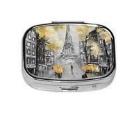 (Oil Painting Eiffel Tower Modern Couple) Square Pill Box with 2 Compartment Small Pill Organizer Portable Pill Case Vitamin Containers, Travel Essentials 5.5x4x1.8 cm