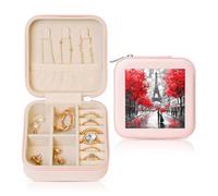 Oil Painting Eiffel Tower Small Jewellery Box Vintage Paris PU Leather Travel Jewellery Organizer for Women Girls Storage Case for Rings Earrings Necklaces Bracelets