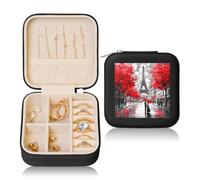 Oil Painting Eiffel Tower Small Jewellery Box Vintage Paris PU Leather Travel Jewellery Organizer for Women Girls Storage Case for Rings Earrings Necklaces Bracelets