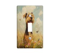 Oil Painting Fall Airedale Terrier Dog Decorative Switch Cover 1 Gang Single Toggle, Autumn Wheat Wall Plate Cover, Standard Size, Pet Electrical Faceplate for Bedroom Living Room Decor