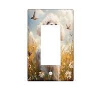 Oil Painting Fall Bichon Frise Dog Decorative Switch Cover 1 Gang Single Rocker, Autumn Wheat Switchcover Wall Plate, Pet Electrical Faceplate for Bedroom Living Room Decor