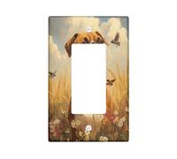 Oil Painting Fall Boxer Dog Decorative Switch Cover 1 Gang Single Rocker, Autumn Wheat Switchcover Wall Plate, Pet Electrical Faceplate for Bedroom Living Room Decor