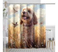 Oil Painting Fall Cockapoo Dog Shower Curtain, Autumn Wheat Shower Curtains for Bathroom, Pet Print Bath Decor Accessories Set -62 * 72