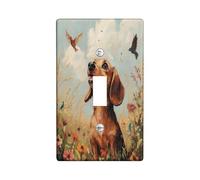 Oil Painting Fall Dachshund Dog Decorative Switch Cover 1 Gang Single Toggle, Autumn Wheat Wall Plate Cover, Standard Size, Pet Electrical Faceplate for Bedroom Living Room Decor