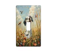 Oil Painting Fall Dalmatian Dog Decorative Switch Cover 1 Gang Single Toggle, Autumn Wheat Wall Plate Cover, Standard Size, Pet Electrical Faceplate for Bedroom Living Room Decor