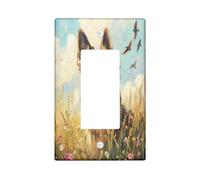 Oil Painting Fall German Shepherd Dog Decorative Switch Cover 1 Gang Single Rocker, Autumn Wheat Wall Plate Cover, Standard Size, Pet Electrical Faceplate for Bedroom Living Room Decor