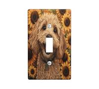 Oil Painting Fall Golden Doodle Dog Decorative Switch Cover Plate 1 Gang Single Toggle, Autumn Sunflower Electrical Faceplate for Bedroom Bathroom Decor, Pet Standard Size Switchplate