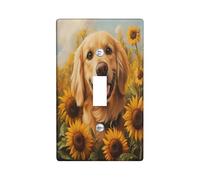 Oil Painting Fall Golden Retriever Dog Switch Cover Wall Plate 1 Gang Single Toggle, Autumn Sunflower Electrical Faceplate for Bedroom Bathroom Decor, Pet Standard Size Switchplate