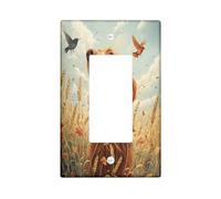 Oil Painting Fall Irish Setter Dog Decorative Switch Cover 1 Gang Single Rocker, Autumn Wheat Switchcover Wall Plate, Pet Electrical Faceplate for Bedroom Living Room Decor