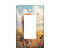 Oil Painting Fall Pekingese Dog Decorative Switch Cover 1 Gang Single Rocker, Autumn Wheat Wall Plate Cover, Standard Size, Pet Electrical Faceplate for Bedroom Living Room Decor