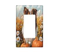 Oil Painting Fall Rough Collie Dog Decorative Switch Cover 1 Gang Single Rocker, Autumn Pumpkin Switchcover Wall Plate, Pet Electrical Faceplate for Bedroom Living Room Decor