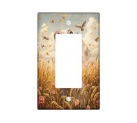 Oil Painting Fall Weimaraner Dog Decorative Switch Cover 1 Gang Single Rocker, Autumn Wheat Switchcover Wall Plate, Pet Electrical Faceplate for Bedroom Living Room Decor