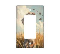 Oil Painting Fall Weimaraner Dog Decorative Switch Cover 1 Gang Single Rocker, Autumn Wheat Wall Plate Cover, Standard Size, Pet Electrical Faceplate for Bedroom Living Room Decor