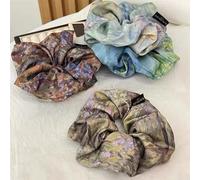 Oil Painting Floral Satin Scrunchie, Large Satin Printed Hair Scrunchies Elastic Hair Ties Soft Hair-Friendly Snag-Free Scrunchies for Women Thick Hair (Spring garden)