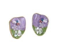 Oil Painting Flower Ear Studs Ear Accessories Alloy Texture Women Pendiente Simple Earring Suitable for Everyday Wear Square Alloy Earrings for Women