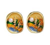 Oil Painting Flower Ear Studs Ear Accessories Alloy Texture Women Pendiente Simple Earring Suitable for Everyday Wear Square Alloy Earrings for Women