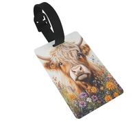 Oil Painting Highland Cow Pattern Luggage Tag PVC Tags Privacy Cover Id Label for Travel Bag Suitcase