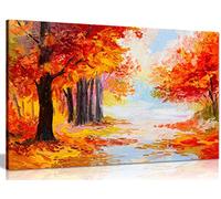 Oil Painting Landscape Colorful Autumn Forest Abstract Canvas Wall Art Picture Print (18x12in)