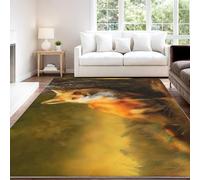 Oil Painting Minimalist Artistic Natural Hyperrealistic Tranquil Area rug 160 x 230 cm, Orange Meadow Fox Short Pile Indoor Carpet for Bedroom, Non Slip Washable Carpet