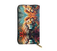 Oil Painting of a Lion Patterned Leather Long Wallet (7.5 * 4.1 inches) | Extra Large Multi-Function Compartment | Great Gift