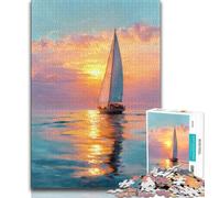 Oil Painting of Boat at Sunset 1000 Piece Jigsaw Puzzle for Adults And Teenagers,Challenging To Complete But Fun And Humorous Unique Home Decor And Gifts 50x75cm