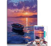 Oil Painting of Boat at Sunset 1000 Piece Jigsaw Puzzle for Adults And Teenagers,Decompressing Intellectual Educational Toy Great Gifts And Toys (75x50cm)