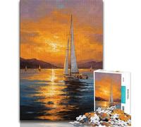 Oil Painting of Boat at Sunset 1000 Piece Jigsaw Puzzles for Adults & Teens,Help The Brain Exercise Addictive Toys to Cultivate Patience A Work of Art (75x50cm)