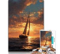 Oil Painting of Boat at Sunset Jigsaws Puzzles 1000 Pieces for Teenagers Gifts,for Educational Game Challenge Toy Unique Home Decor And Gifts 38x26cm