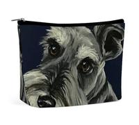 Oil Painting of Schnauzer Dog Cosmetic Bag Travel Makeup Bags Leather Pouch Organizer Pen Case Pencil Container