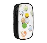 Oil Painting of Umbrellas On Light Blue Print Pencil Case Coin Key Card Bag Purse Large Pen Pouch for Kids Boys School Office