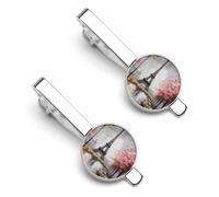 Oil Painting Paris Eiffel Tower 2 Pcs Tie Clips for Men Necktie Tie Bar