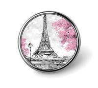 Oil Painting Paris Eiffel Tower Lapel Pins Metal Pin Badge Personalized Pinback Button Badges Classic Round Badge Recognition Enamel Lapel Pin for Jackets, Backpacks, Bags