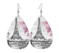 Oil Painting Paris Eiffel Tower Leather Earring For Women Teardrop Dangle Printed Fashion Accessories Daily Wear Party