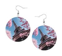 Oil Painting Paris Eiffel Tower Leather Round Earrings Daily Accessories Working At Work Women'S Fashion