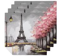 Oil Painting Paris Eiffel Tower Napkins 4 PCS 18.7x18.7 Inch, Durable Polyester Cloth Napkins Decorative Handkerchief for Guests Reusable Washable Dining Napkin for Wedding, Hotel, Home Dining