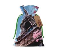 Oil Painting Paris Eiffel Tower Print Christmas Bag Drawstring Bags For Holiday Presents Xmas Sack Party Decor Gift