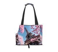 Oil Painting Paris Eiffel Tower Print Pet Tote Bag, Foldable Portable Single Shoulder Pet Carrier For Small Dogs Cats