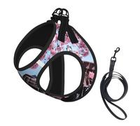 Oil Painting Paris Eiffel Tower Print Small Dog Harness with Leash Set, No Escape Easy Walk Puppy Harnesses for Training Walking