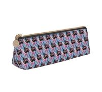 Oil Painting Paris Eiffel Tower Printing Triangular Leather Pencil Case with Zipper Pen Pouchfor Boys Girls Pupil for Work and School