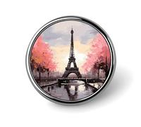 Oil Painting Paris Eiffel Tower Round Lapel Pins Backpack Pin Cute Brooch Decoration Brooches for Women Men Fashion Button Badges for Hat Backpacks Purses Jackets Shirt Suit