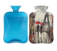 Oil Painting Paris France Eiffel Tower Hot Water Bottle with Cover, 2L Hot Water Bag for Pain Relief, Neck and Shoulder, Hand Feet Warmer